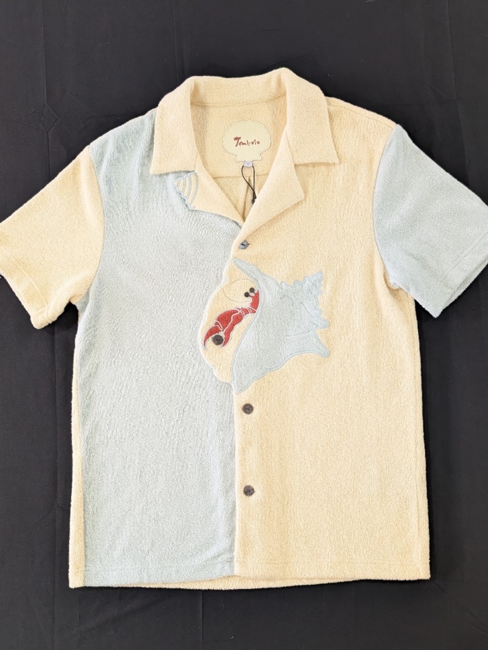 Tombolo Hermit Crabana Cabana Shirt Mens S Light Blue Yellow Terry Cloth NWT